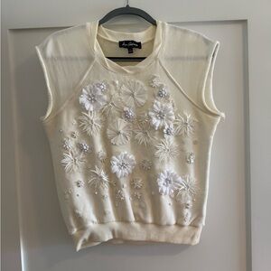 Sam Edelman Cream Floral Embellished Sweatshirt